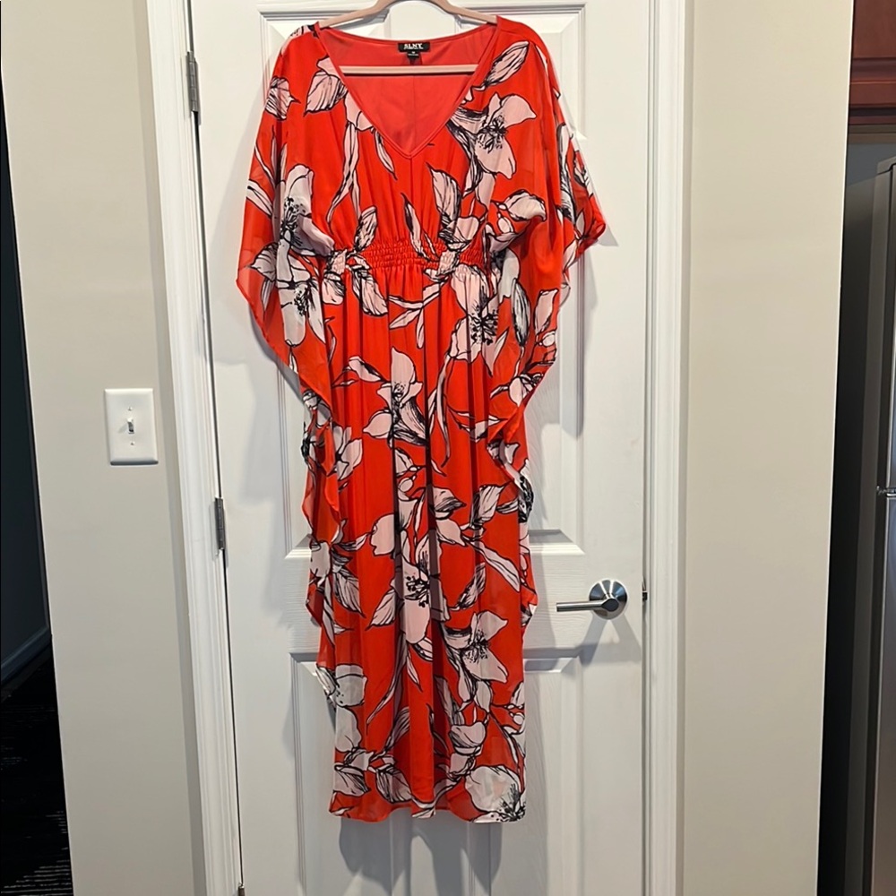 SLNY Red And White Flutter Sleeve Sundress Size 10  Vacation, Resort‎  Flowy